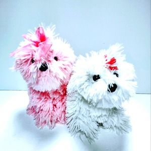 Collector's Choice DanDee White plush and Pink plush Stuffed dog with ribbon